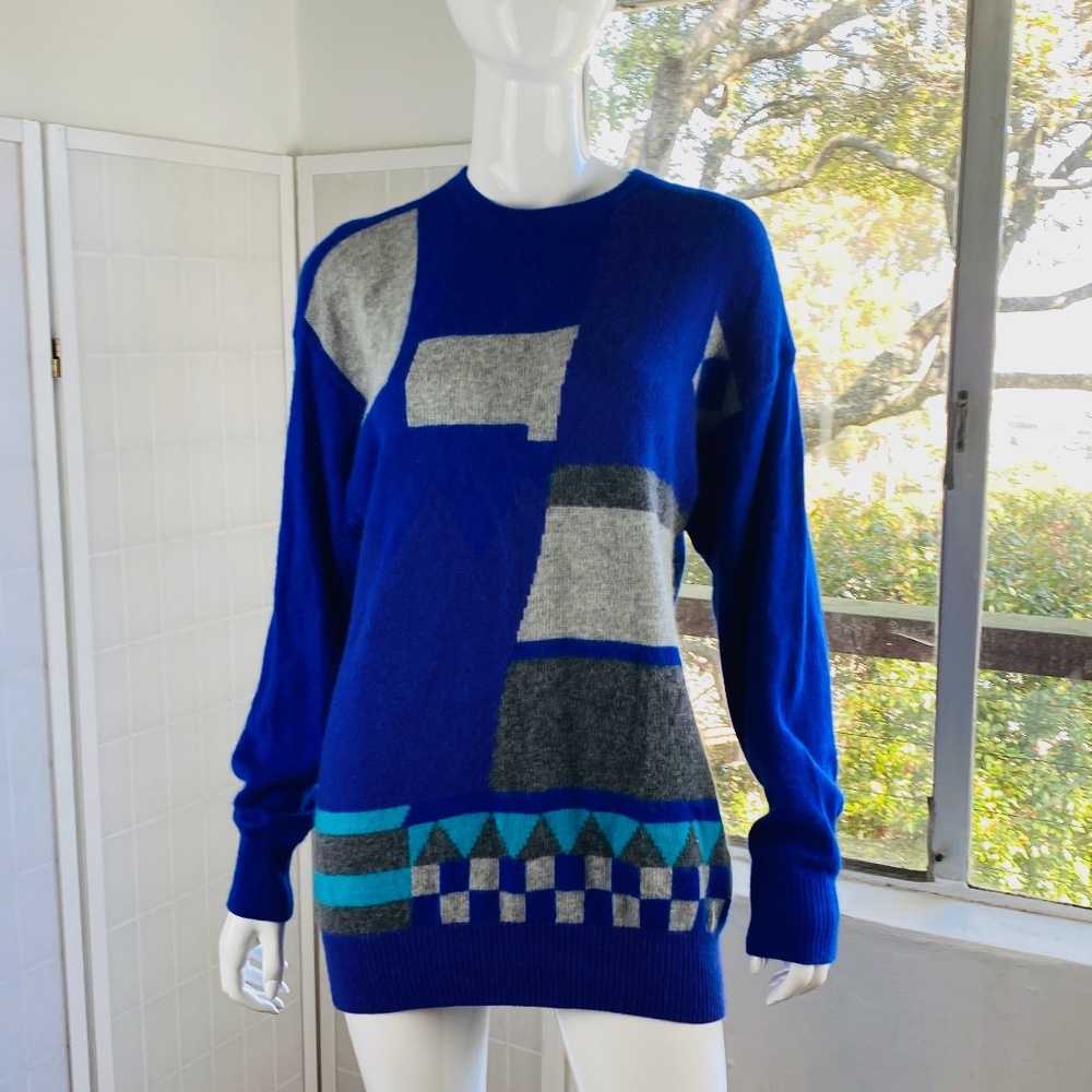Vintage Aziza Womens Multicolor Wool Blend Knit Long Sleeve Pullover Sweater, M.